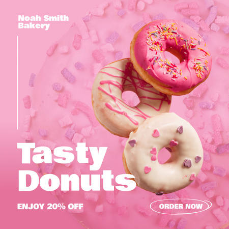 Предложение вкусных пончиков от Donut Shop Instagram AD – шаблон для дизайна