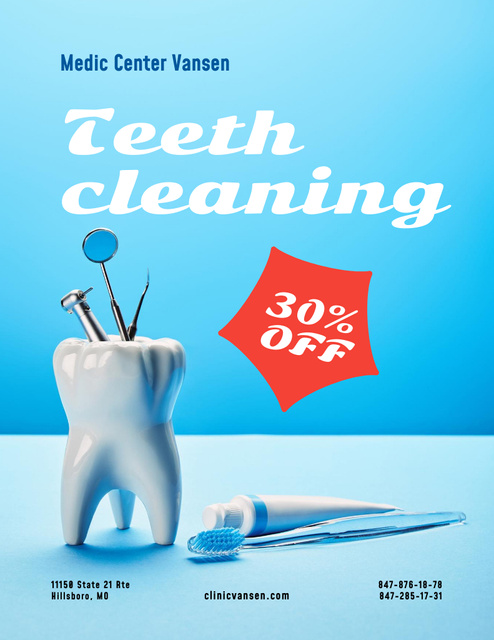 Ontwerpsjabloon van Poster 8.5x11in van Discount Offer on Teeth Cleaning on Blue
