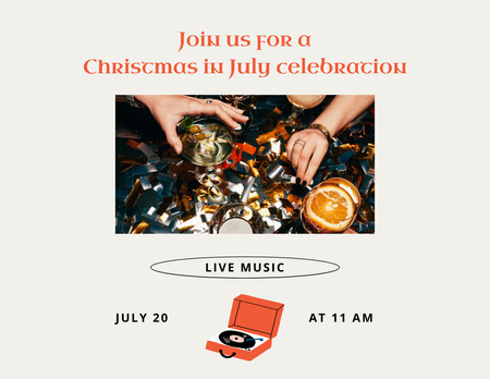 July Christmas Celebration Announcement with Live Music Flyer 8.5x11in Horizontal Design Template