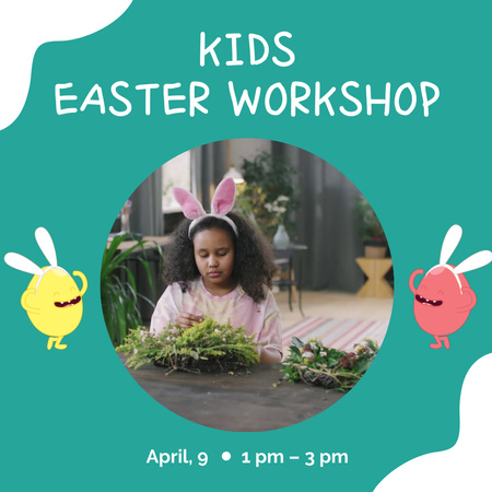 Funny Eggs And Workshop For Kids Announcement Animated Post Design Template