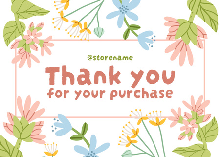 Thank You For Your Purchase Message with Field Flowers Illustration Postcard 5x7in Design Template
