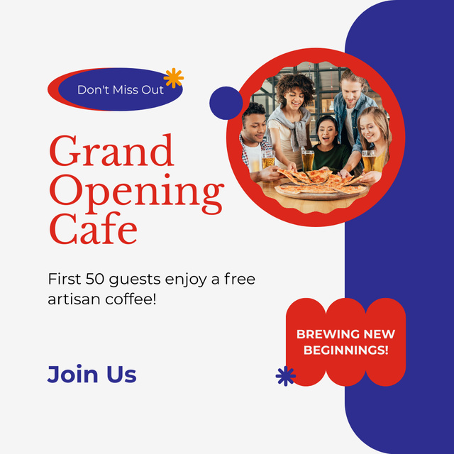 Charming Cafe Grand Opening With Free Artisan Coffee Instagram ADデザインテンプレート