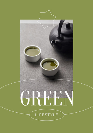 Green Lifestyle Concept with Tea in Cups Poster 28x40in Design Template