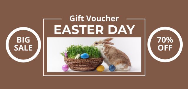Modèle de visuel Easter Big Sale Announcement with Rabbit Near Colorful Eggs Basket - Coupon Din Large