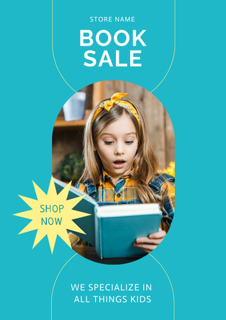 Book Sale Announcement with Surprised Girl Poster A3 Design Template
