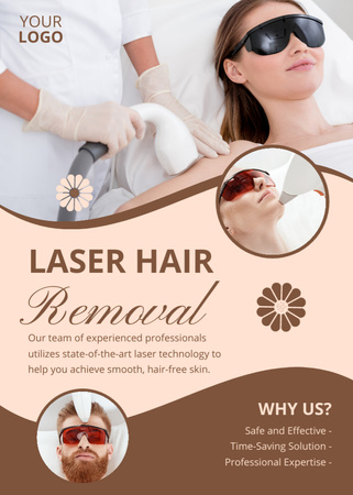 Laser Hair Removal Services for Men and Women on Beige Flayer Design Template