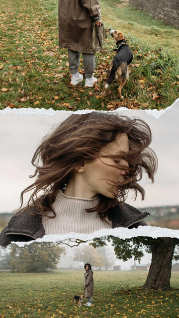 Girl with her Dog in Autumn Park Instagram Video Story Design Template