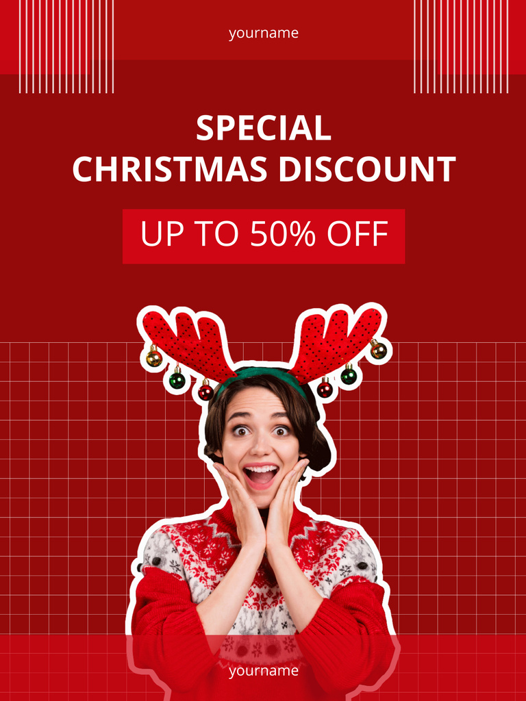 Ontwerpsjabloon van Poster US van Funny Woman on Special Christmas Discount on Red