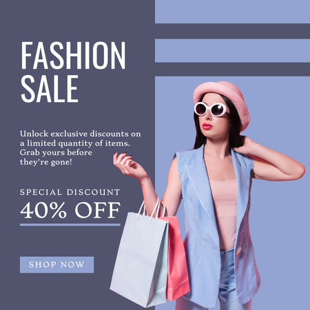 Designvorlage Lady with Shopping Bags for Fashion Sale Ad für Instagram