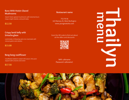 Asian Dishes List In Red Menu 11x8.5in Tri-Fold Design Template