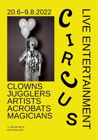 Circus Show Announcement with Funny Clown with Balloons Poster Design Template