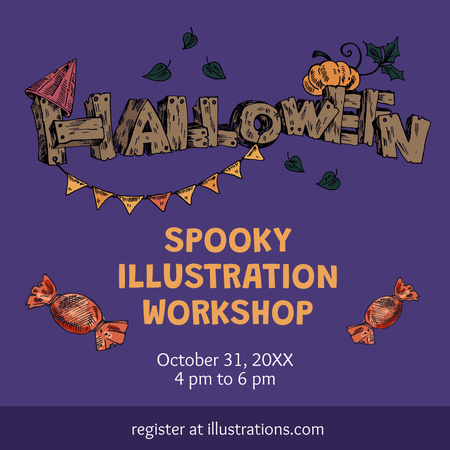 Designvorlage Ankündigung des Halloween-Workshop-Events für Instagram