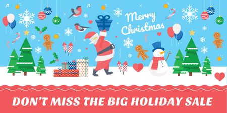Christmas Holiday Sale with Santa Delivering Gifts Twitter tervezősablon