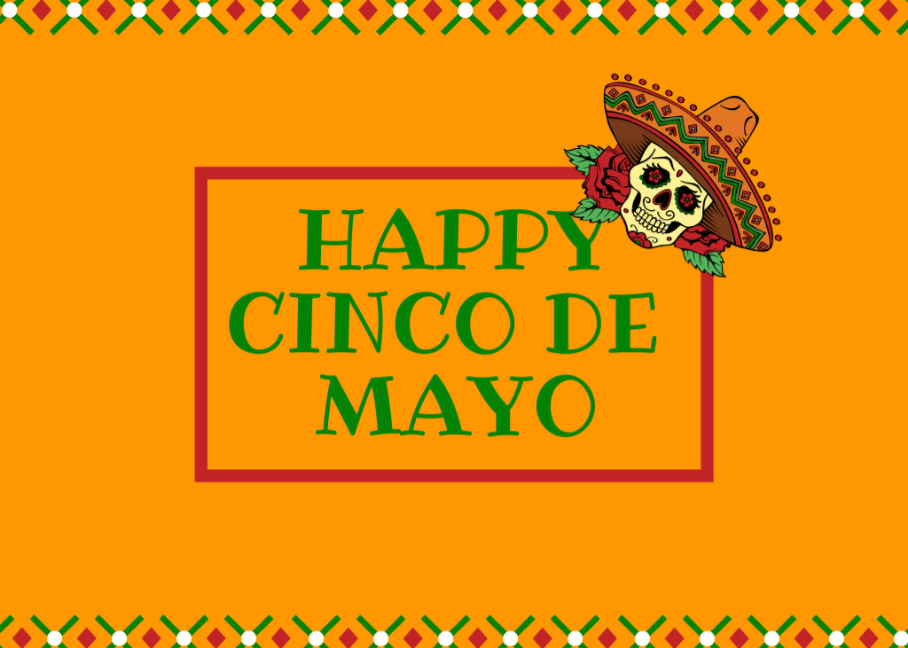Energetic Cinco De Mayo Greeting With Skull In Sombrero Postcard 5x7inデザインテンプレート