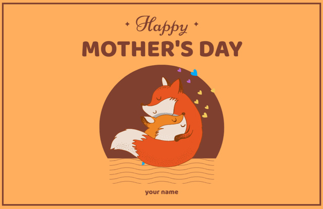 Cute Mom and Cub of Fox Hug Thank You Card 5.5x8.5in – шаблон для дизайна