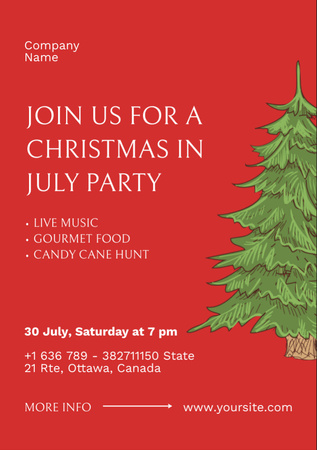 Heartwarming Christmas Party in July with Christmas Tree Flyer A7 Design Template