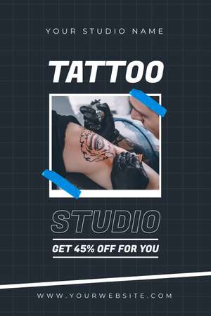 Ontwerpsjabloon van Pinterest van Serviceaanbieding voor getalenteerde tatoeëerder met korting in de studio