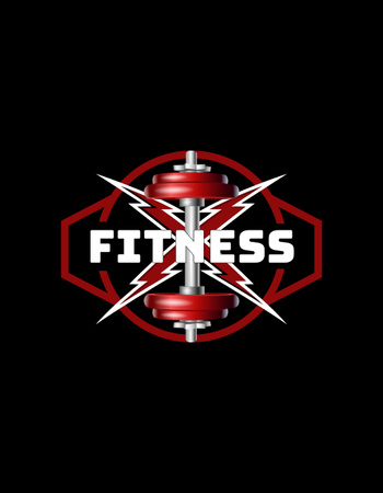Gym Club Emblem with Dumbbell and Lightnings T-Shirt Design Template