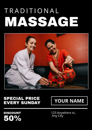 Traditional Massage Center Advertisement Poster Design Template