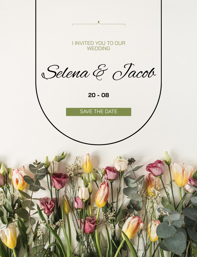 Wedding Celebration Announcement with Roses and Tulips Invitation 13.9x10.7cm – шаблон для дизайна