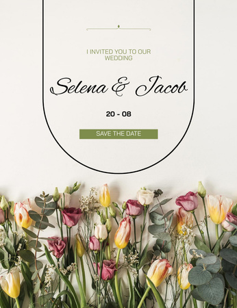 Plantilla de diseño de Anuncio de celebración de boda en estilo floral Invitation 13.9x10.7cm 