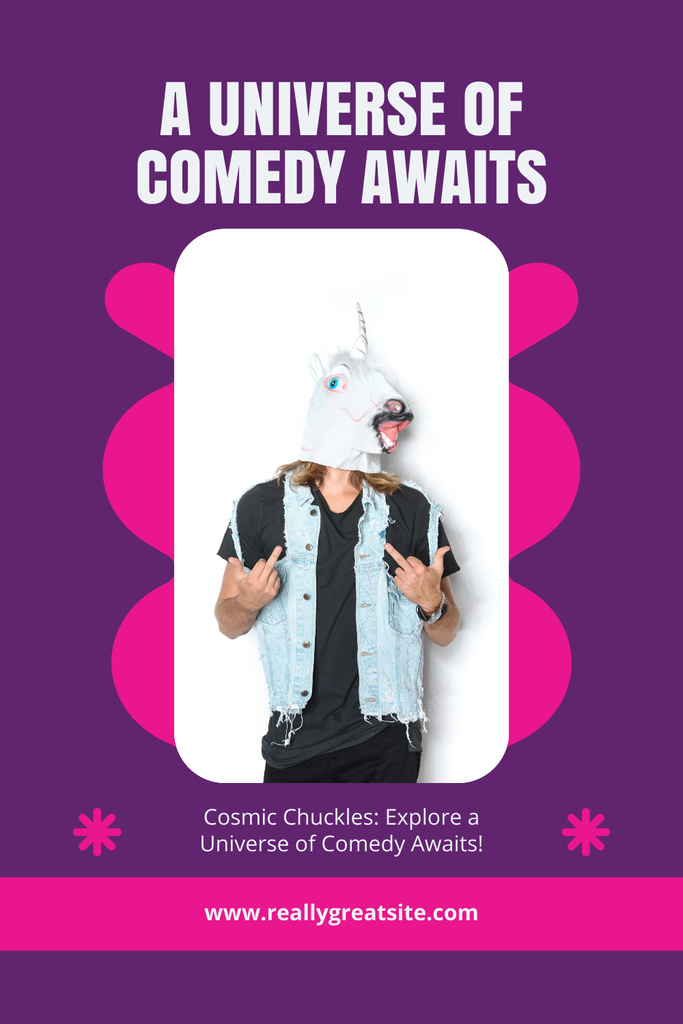 Comedians Auditions Announcement with Man in Horse Mask Pinterest Modelo de Design