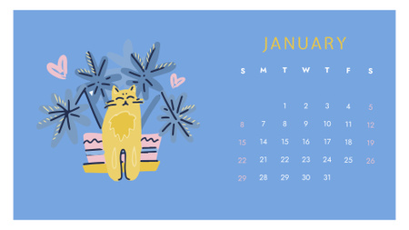 Illustration of Cute Cat in Flowers Calendar Design Template