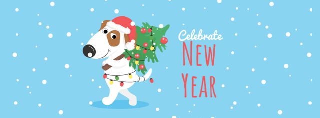 New Year Greeting with Cute Dog Facebook cover Tasarım Şablonu