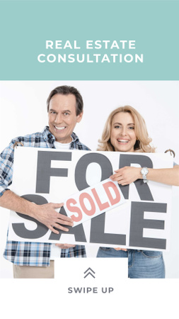 Real estate agent advertisement with happy Couple Instagram Story Modelo de Design