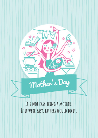Boldog anyák napját elfoglalt anyukával Postcard A6 Vertical tervezősablon