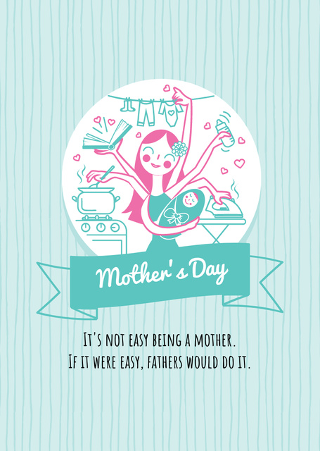 Happy Mother's Day With Busy Mom Postcard A6 Vertical Design Template