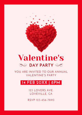 Valentine's Day Party Announcement with Red Hearts in Frame Invitation Design Template