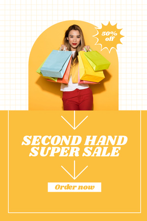 Woman on second hand shopping yellow Pinterest Design Template