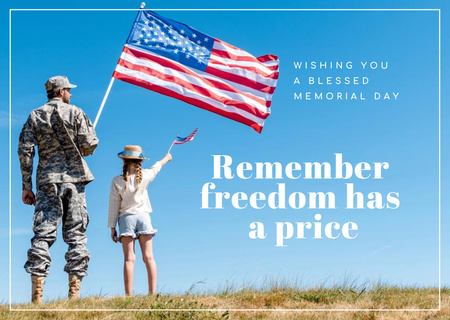 Объявление о праздновании Дня памяти с участием солдата и девушки Postcard – шаблон для дизайна