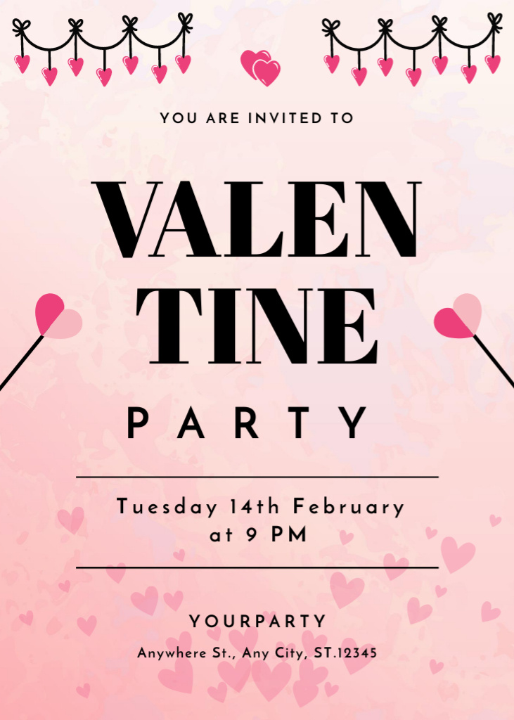 Valentine's Day Night Party Announcement Invitation Modelo de Design