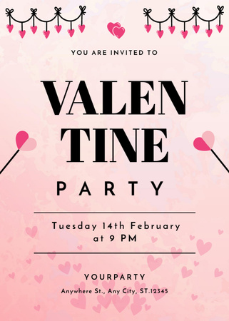 Valentine's Day Night Party Announcement on Pink Invitation Design Template