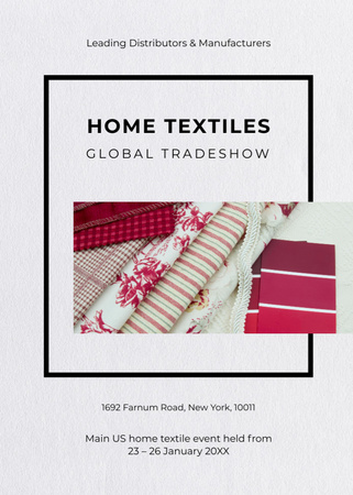 Home Textiles Event Announcement In White and Red Postcard 5x7in Vertical Design Template