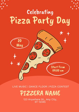Pizza Party Day Announcement Poster Design Template