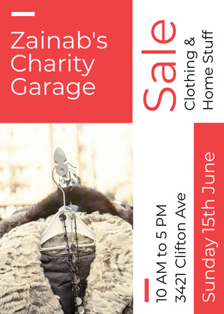 Charity Sale Announcement with Clothes on Hangers Flayer Tasarım Şablonu