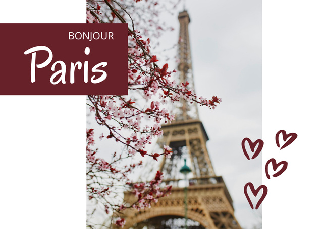 Tour to France Ad with Hearts Postcard – шаблон для дизайна