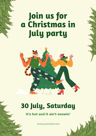 July Christmas Party Announcement with Illustration of People Flyer A4 Design Template