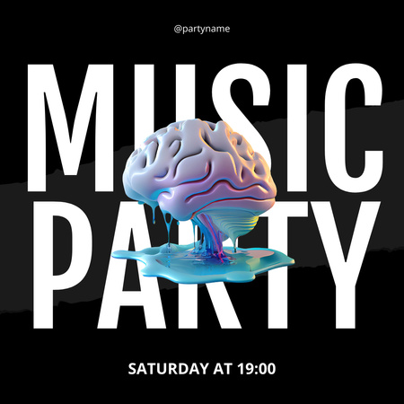 Music Party Ad with Illustration of Melting Brain Instagram Design Template