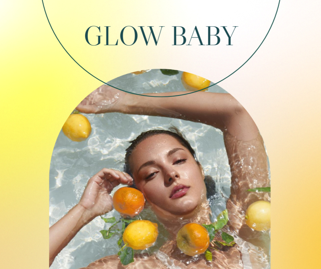 Designvorlage Lingerie Offer with Woman in Pool with Lemons für Facebook