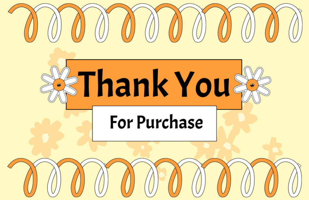 Thank You For Your Purchase Message with Simple Flowers and Curves Thank You Card 5.5x8.5in Design Template