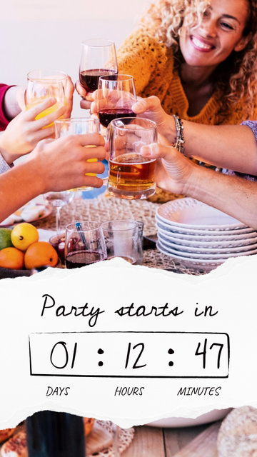 Online party announcement with people holding wine glasses Instagram Story Design Template