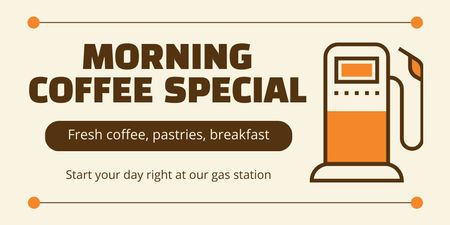 Fresh Morning Coffee at Gas Station Twitter Design Template