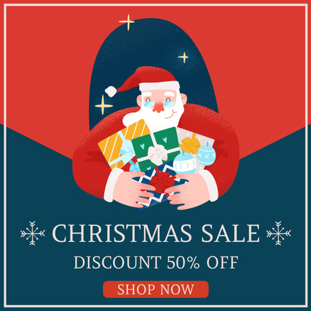 Christmas Sale Ad with Santa Carrying Gifts Instagram Design Template