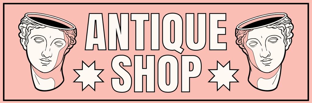 Antique Store Advertising on Pink Twitter Design Template