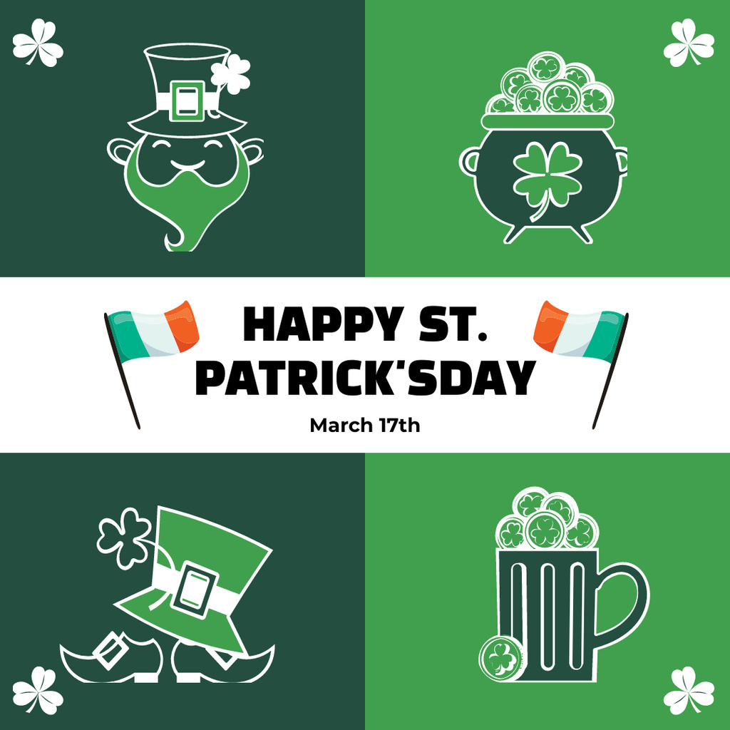Happy St. Patrick's Day Collage Instagram Πρότυπο σχεδίασης