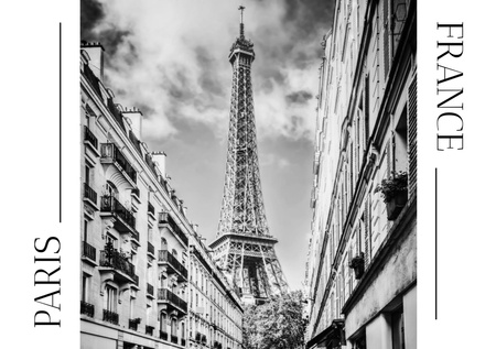 Black And White Cityscape of Paris With Tower Postcard A5 Design Template